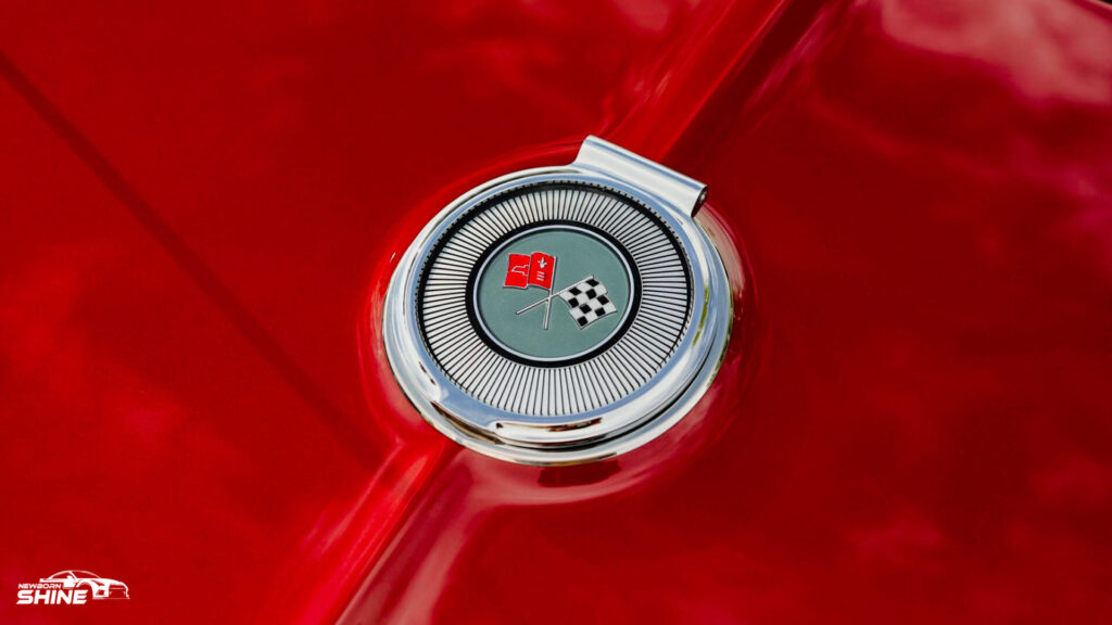 1968 Red Corvette Stingray Auto Detailing and Ceramic Coating - Hood Logo Mid High