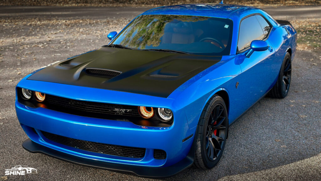 2016 Blue Dodge Challenger Hellcat Auto Detailing and Ceramic Coating - Driver Front Half High