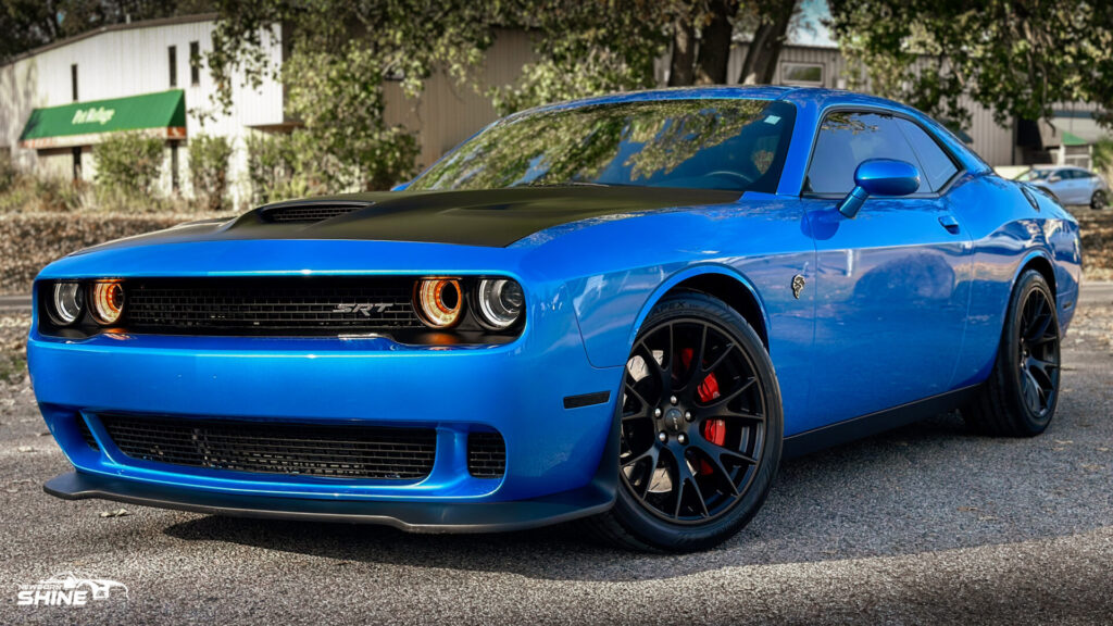 2016 Blue Dodge Challenger Hellcat Auto Detailing and Ceramic Coating - Driver Front Half Mid