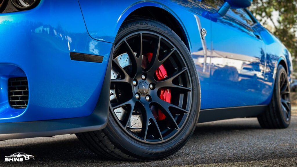 2016 Blue Dodge Challenger Hellcat Auto Detailing and Ceramic Coating - Driver Front Wheel Mid