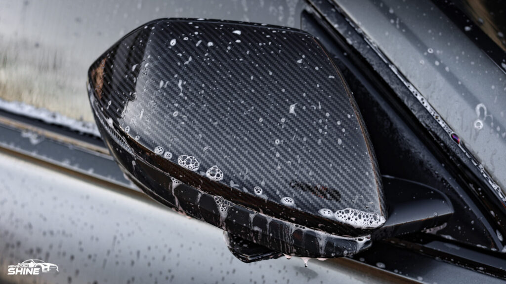 2020 Grey Audi RSQ8 Auto Detailing - Passenger Mirror Foamy Close