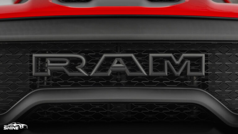 2022 Red RAM TRX Auto Detailing and Ceramic Coating - Front Grille RAM Close