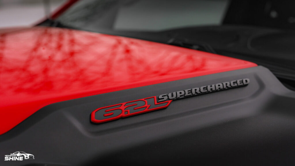 2022 Red RAM TRX Auto Detailing and Ceramic Coating - Hood Supercharged Logo