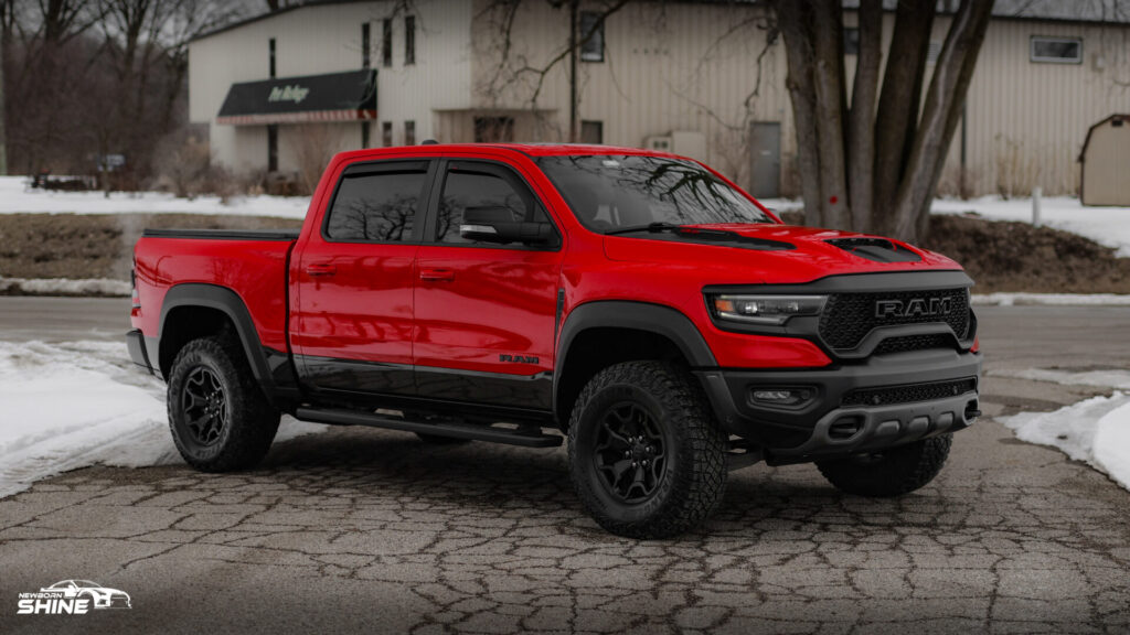 2022 Red RAM TRX Auto Detailing and Ceramic Coating - Passenger Side Half Far