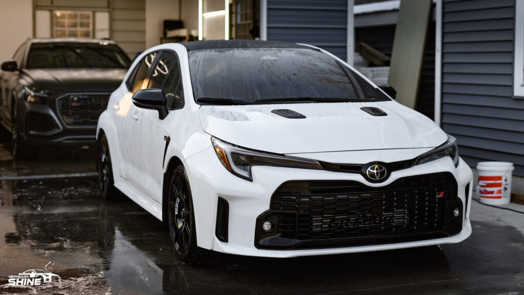 2024 White Toyota GR Corolla Auto Detailing - Front Passenger Half Wet