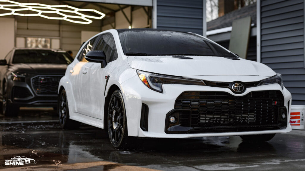 2024 White Toyota GR Corolla Auto Detailing - Front Passenger Half Wet Low